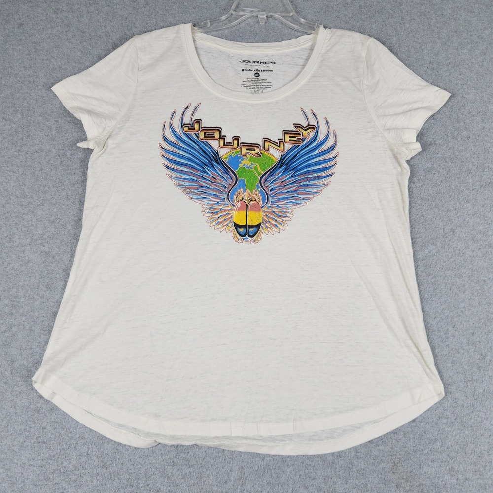 Journey Winged Scarab Band Tee T-Shirt Women XL White Graphic Rock Short Sleeve